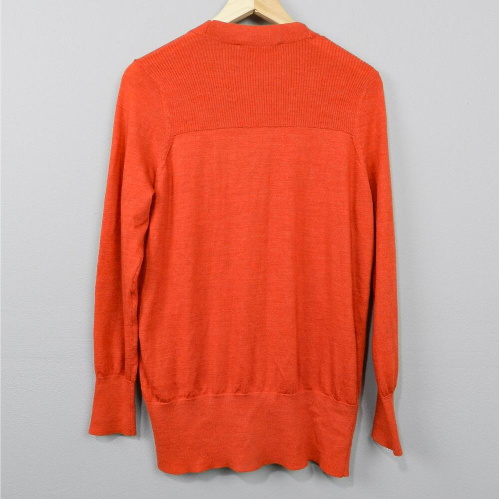 LOFT Cardigan Sweater Size L Orange Wool Blend Custom Buttons Flower Patch - Picture 13 of 16